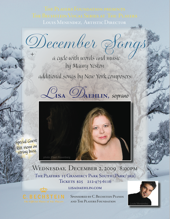 December Songs Lisa Daehlin and Louis Menendez in concert at The Players NYC December 2010